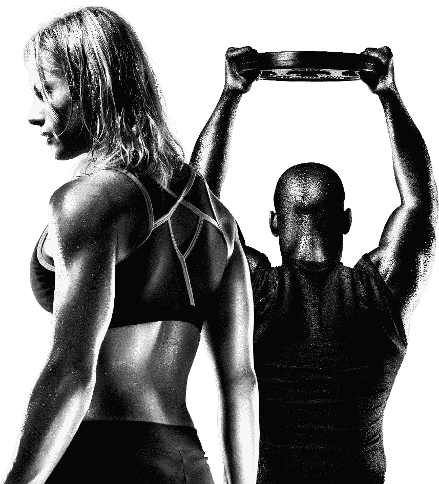 Imagem de um homem e uma mulher se exercitando de costas